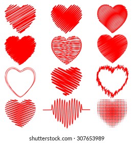 set of hearts in different drawing styles