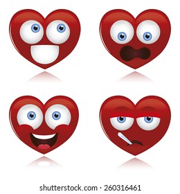 a set of hearts with different facial expressions on a white background
