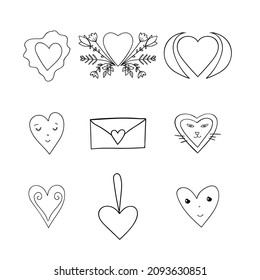 Set of hearts in different forms. Valentine's day clip art traditional vector elements. 