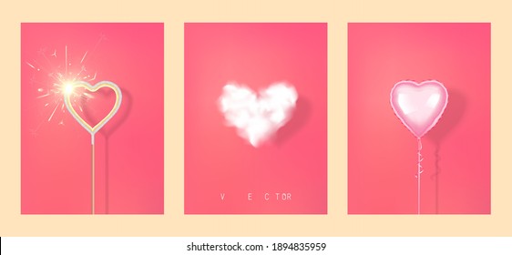 Conjunto de corazones de diferentes materiales sobre un fondo rojo