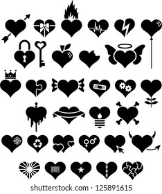 Set of hearts with different motives