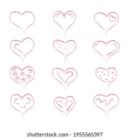 set of hearts with different patterns in red on a white background