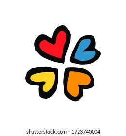 Set hearts in doodle style - Life,Gets,Better,Together.Hand written pride, love. Gay parade slogan. Copy space. LGBT rights symbol. Isolated. Vector hand drawn illustration.