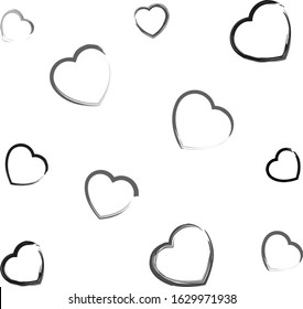 Set of hearts drawn in a brush, arranged in a chaotic manner on a white background. suitable for Valentine's Day.