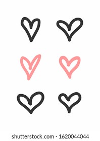 Set of hearts drawn by hand. Doodle, sketch. Vector illustration.