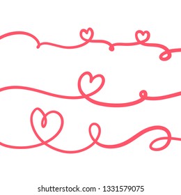 Set of hearts drawn with line and isolated on background. Can be used for greeting cards, posters, or other elements. Vector Illustration EPS