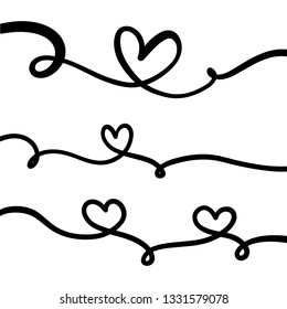 Set of hearts drawn with line and isolated on background. Can be used for greeting cards, posters, or other elements. Vector Illustration EPS