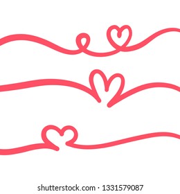 Set of hearts drawn with line and isolated on background. Can be used for greeting cards, posters, or other elements. Vector Illustration EPS