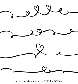 Set of hearts drawn with line and isolated on background. Can be used for greeting cards, posters, or other elements. Vector Illustration EPS