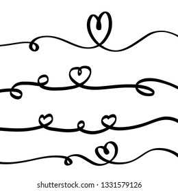 Set of hearts drawn with line and isolated on background. Can be used for greeting cards, posters, or other elements. Vector Illustration EPS