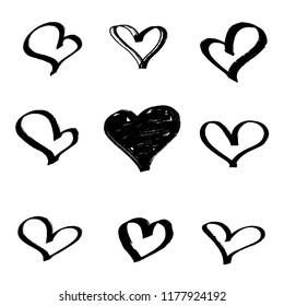 Set of hearts drawn with a marker. Vector illustration EPS 10
