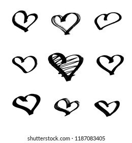 Set of hearts drawn with a marker. Vector illustration EPS 10