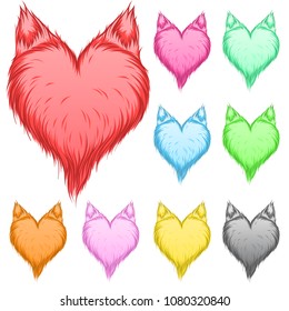 Set of hearts with ears.