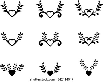 Set of hearts with floral wreath