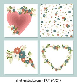 set of hearts and flowers