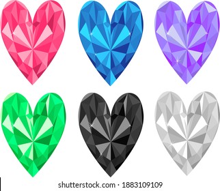 Set hearts gemstone diamonds vector illustration