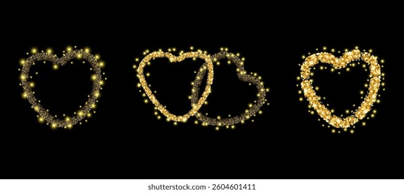 A set of hearts with a glow in a vector