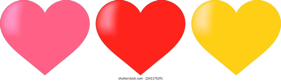 Set of hearts with gradient highlights