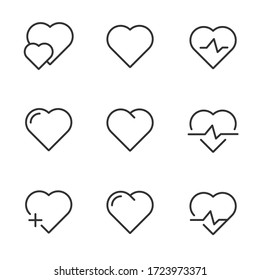 Set Hearts graphic , Related Line Icons. line icon Collection of high quality hearts graphic, hearts graphic icons. Set icon heart graphic. Illustration vector romantic care