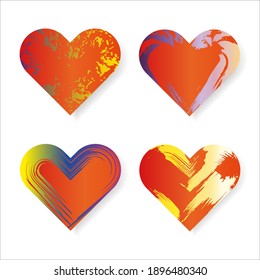 Set of hearts with grunge texture.Template for Valentine's Day, Weddings, Birthday, Mother's Day, Women's Day. Isolated on white background. Vector.