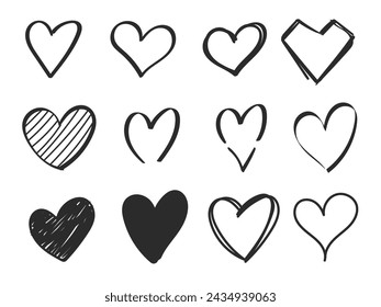 Set of hearts hand drawn doodle vector