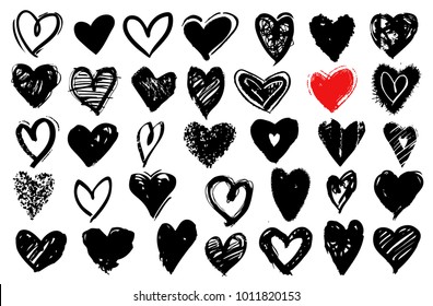 Set of Hearts. Hand drawn elements for your design, isolated on transparent background.