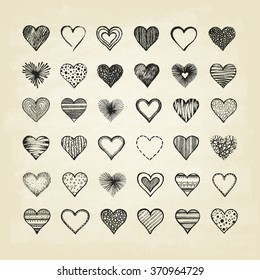 Set of hearts. Hand drawn. Vector illustration.
