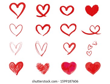 Set of hearts. Hand-drawn various hearts isolated on white background. 