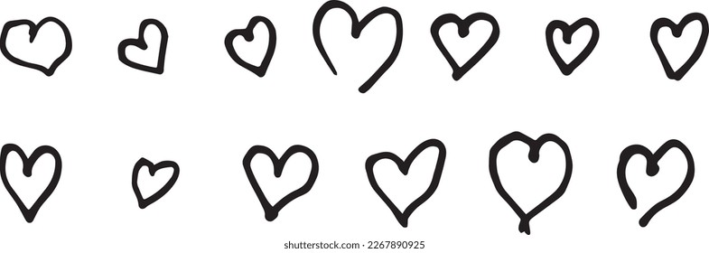 Set of hearts hand-drawn, vector
