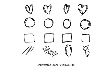 Set hearts handwriting  ,Hand drawn isolated on white background , vector illustration EPS 10