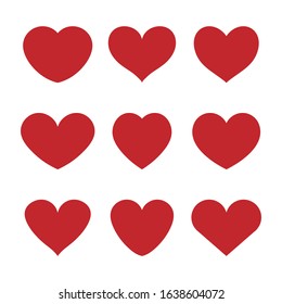 Set of hearts. Heart red icons. Sign of love. Vector illustration.