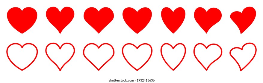 Set of hearts icon, collection heart variations signs - stock vector