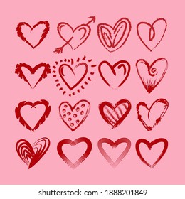 Set of hearts icon drawn hand vector