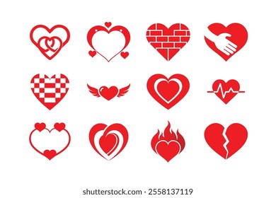 Set of Hearts Icon, Hand-Drawn Heart Illustrations