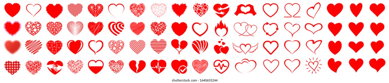 Set of hearts icon, heart drawn hand - stock vector
