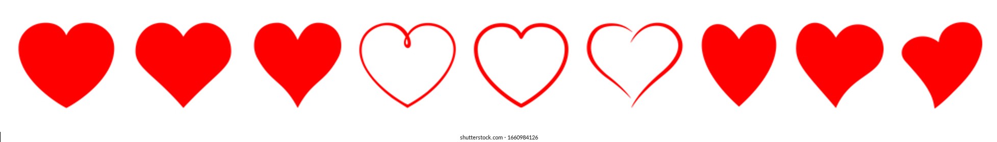 Set of hearts icon, heart drawn hand variations - stock vector