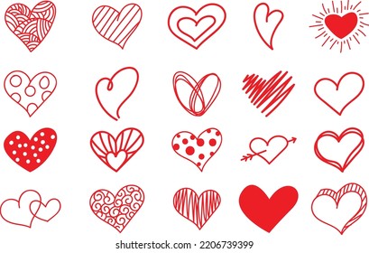 Set of hearts icon, heart drawn hand-stock vector