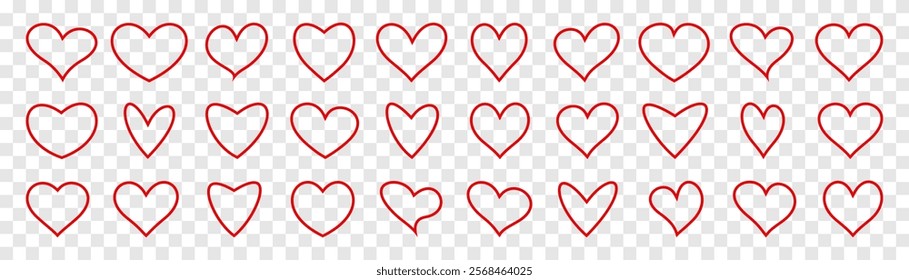 Set of hearts icon, heart drawn hand - stock vector