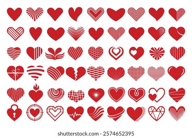 Set of hearts icon, heart drawn hand - stock vector