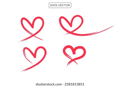 Set of hearts icon, heart drawn hand - stock vector template