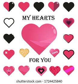 Set of hearts icon. Shape heart icon, vector set heart shape, lovers on Valentines day