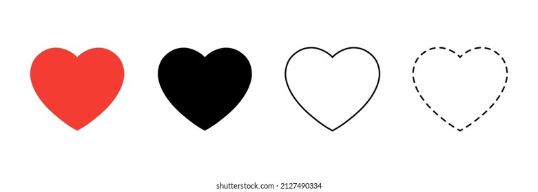 Icono de establecer corazones. Colección de corazones de varias formas. Grupo de signos de amor. Ilustración vectorial aislada en fondo blanco.