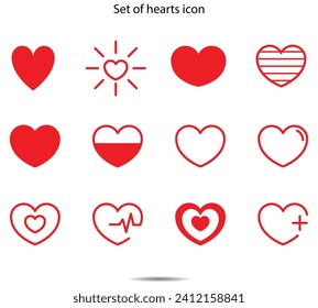 Juego de corazones icono ilustración vectorial gráfico en el fondo