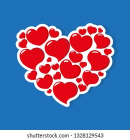 Set of Hearts Icon Vector. Valentine's Day sign, emblem isolated on blue background with shadow. Flat style for graphic and web design, logo. 
Heart of hearts. Vector illustration EPS10