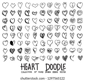 Set of Hearts icons Drawing illustration Hand drawn doodle Sketch line vector