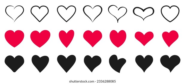 Set of hearts icons, hearts like lovely romance, collection heart variations signs red and black - stock vector