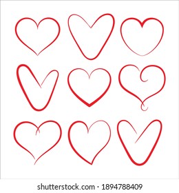 Set of hearts isolated on white background.  Love symbol.