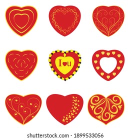 Conjunto de corazones aislados en un fondo blanco. Ilustración vectorial sobre el tema del amor.