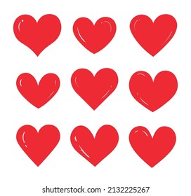 Set of hearts isolated on white background. Set lovers hearts in flat style. Vector hand drawing hearts icons. Design for Valentine's day, greeting card