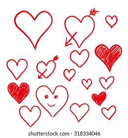 Set of hearts isolated on white background, vector illustration